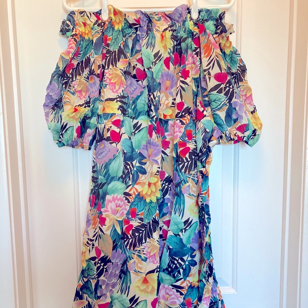Mango Printed off-shoulder floral dress
